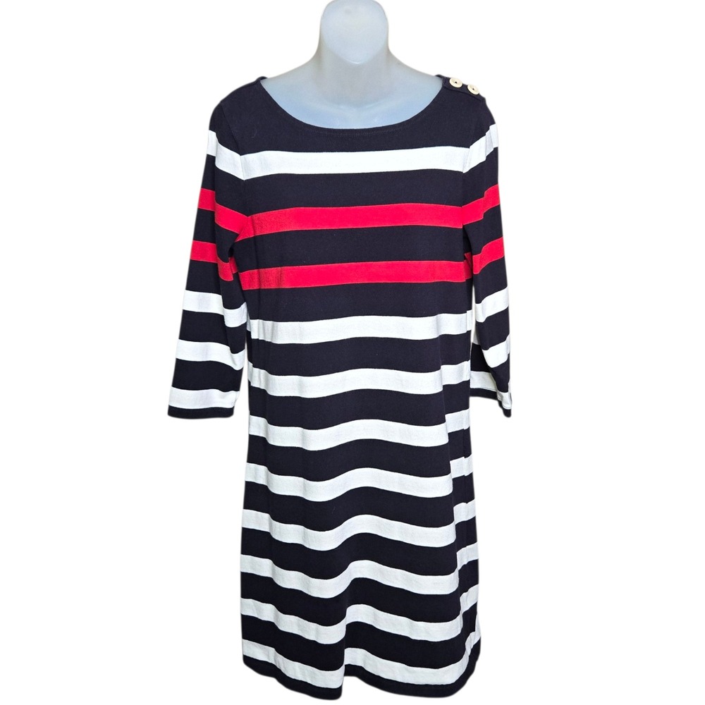 Lands End Womens Nautical Striped Dress Size M‎ Coastal Career Resort Vacation